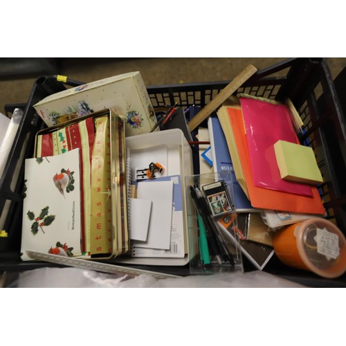 281 - 4 boxes of stationery, incl pens, various size papers, cards, etc