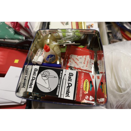 281 - 4 boxes of stationery, incl pens, various size papers, cards, etc