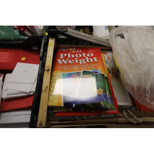 281 - 4 boxes of stationery, incl pens, various size papers, cards, etc