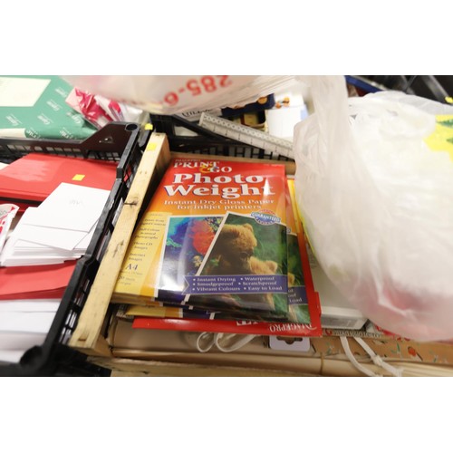 281 - 4 boxes of stationery, incl pens, various size papers, cards, etc