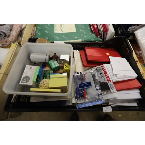 281 - 4 boxes of stationery, incl pens, various size papers, cards, etc