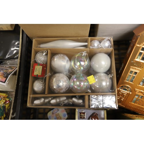 311 - Christmas items - nativity candle mobile, baubles, tablecloths, etc