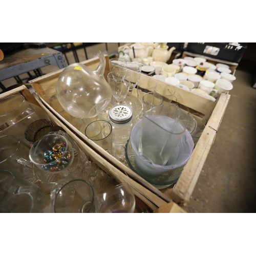 330 - 2 boxes of various glassware, incl vases, bowls, etc