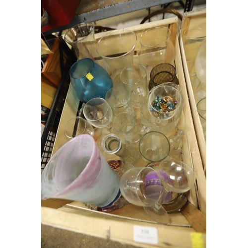 330 - 2 boxes of various glassware, incl vases, bowls, etc