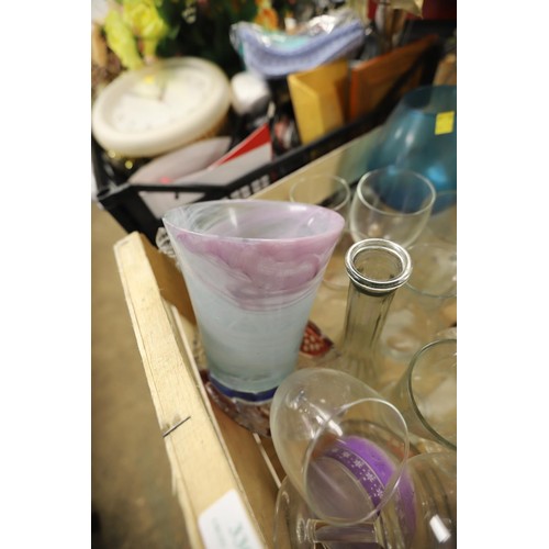 330 - 2 boxes of various glassware, incl vases, bowls, etc