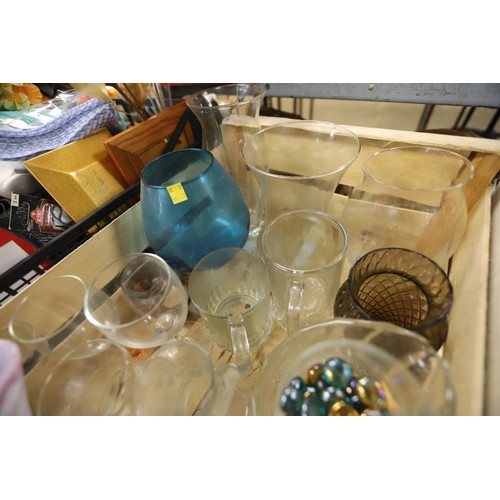 330 - 2 boxes of various glassware, incl vases, bowls, etc