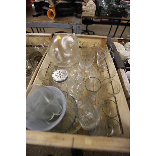 330 - 2 boxes of various glassware, incl vases, bowls, etc