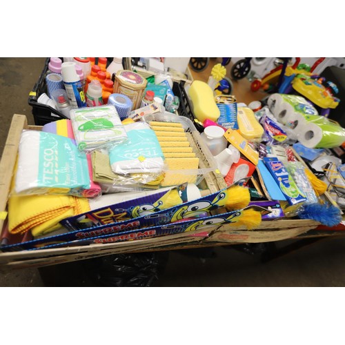 335 - Qty of cleaning products, various batteries, candles, light bulbs, etc