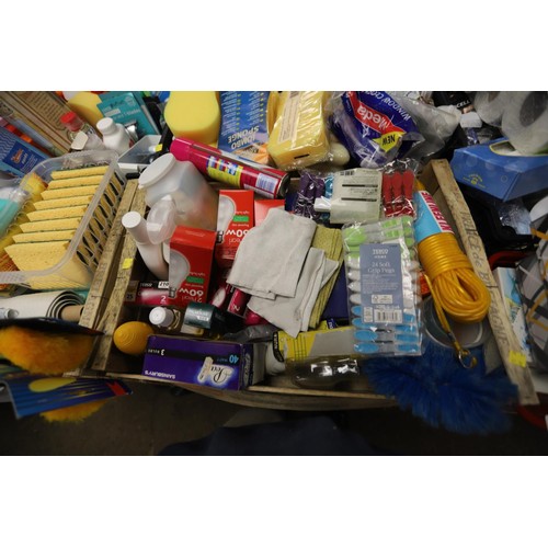 335 - Qty of cleaning products, various batteries, candles, light bulbs, etc