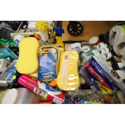 335 - Qty of cleaning products, various batteries, candles, light bulbs, etc