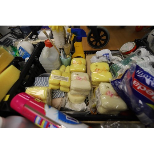 335 - Qty of cleaning products, various batteries, candles, light bulbs, etc