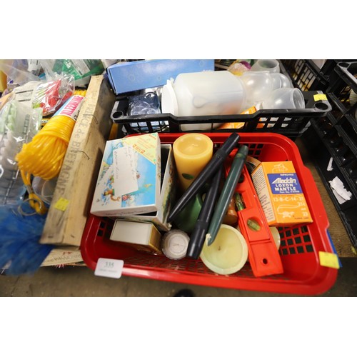 335 - Qty of cleaning products, various batteries, candles, light bulbs, etc