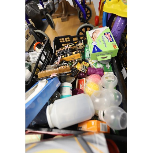 335 - Qty of cleaning products, various batteries, candles, light bulbs, etc