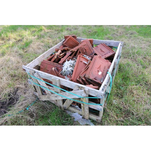 221 - Wooden crate, incl qty of French terracotta tiles