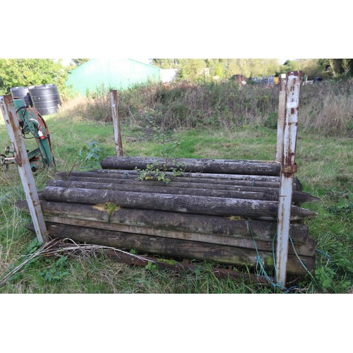 262 - Large metal open storage crate, incl qty of wooden fence posts