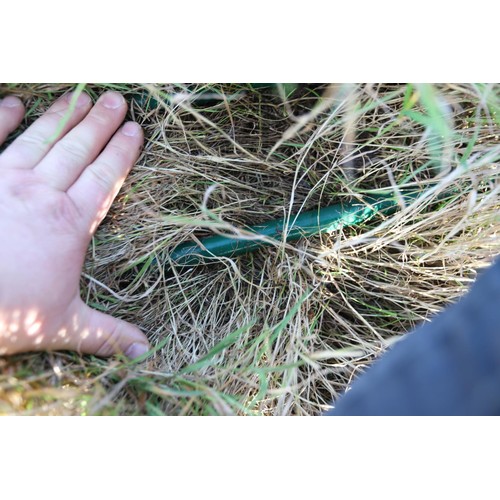 270 - 3 x green metal loop fence panels approx. 86 inches wide X 68 inches high