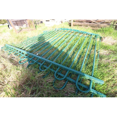 270 - 3 x green metal loop fence panels approx. 86 inches wide X 68 inches high