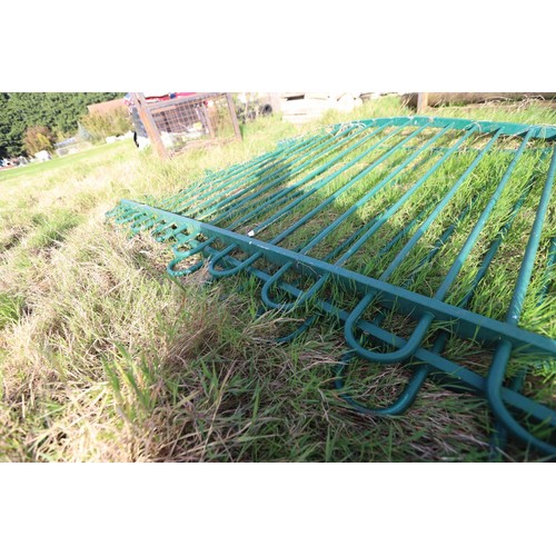 270 - 3 x green metal loop fence panels approx. 86 inches wide X 68 inches high