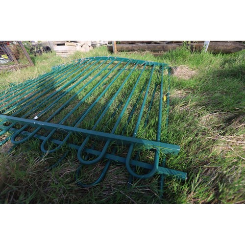 270 - 3 x green metal loop fence panels approx. 86 inches wide X 68 inches high