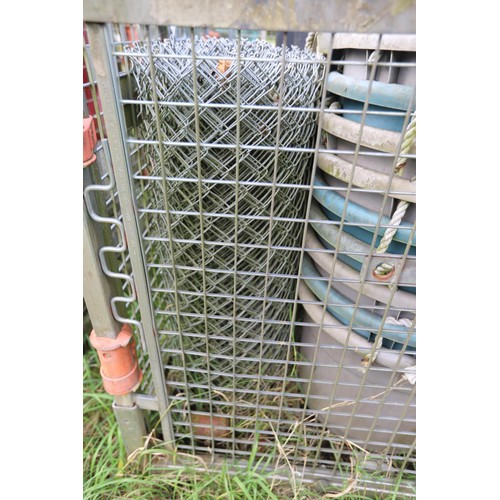 315 - Large aluminium mesh storage crate, incl plastic buckets, chain-link galvanised fencing etc