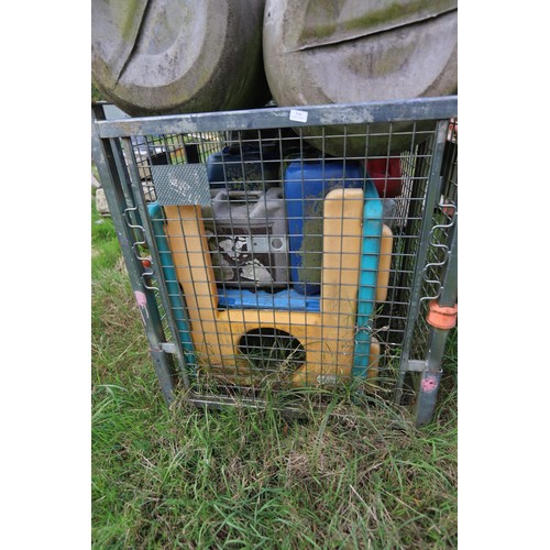 316 - Large mesh open aluminium crate, incl various storage containers etc