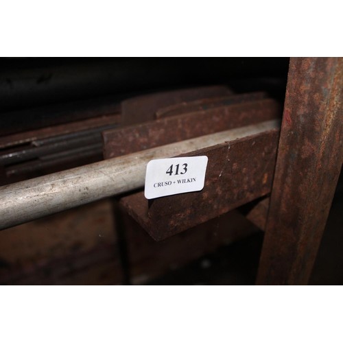 413 - Shelf, incl qty of steel flat bar angle bar etc