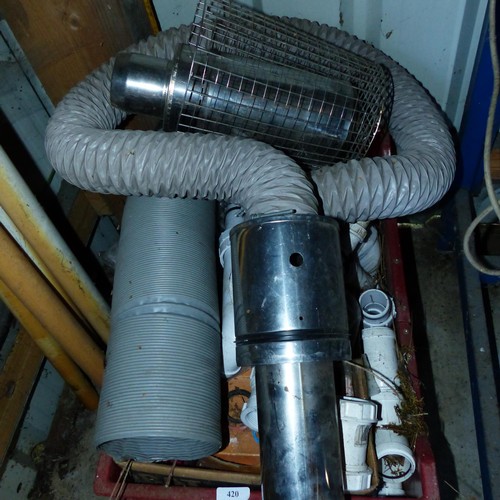 420 - 2 plastic crates & various plumbing pipe connections, round waste pipe etc