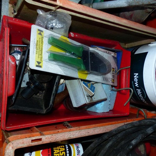 429 - 2 orange crates tub & box of various garage misc