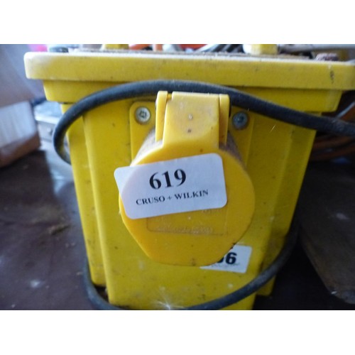 619 - 110 volt transformer & wire cables etc – to be tested rewired & installed by qualified electrician