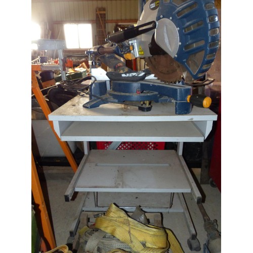 641 - Mac Allister chop saw & desk - to be tested rewired & installed by qualified electrician