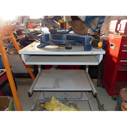 641 - Mac Allister chop saw & desk - to be tested rewired & installed by qualified electrician