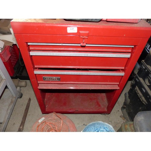 645 - Small Draper tool cabinet & contents, incl spanners etc & empty Hilti box