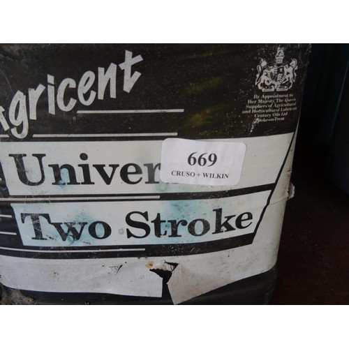 669 - 1 full can of 2-stroke oil & one half filled can