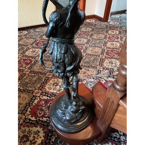 785 - Pair of bronze statues of boy & girl holding lamp torches - to be tested rewired & installed by qual... 