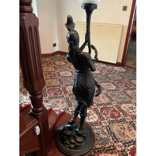 785 - Pair of bronze statues of boy & girl holding lamp torches - to be tested rewired & installed by qual... 