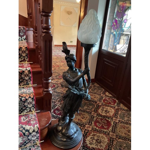 785 - Pair of bronze statues of boy & girl holding lamp torches - to be tested rewired & installed by qual... 