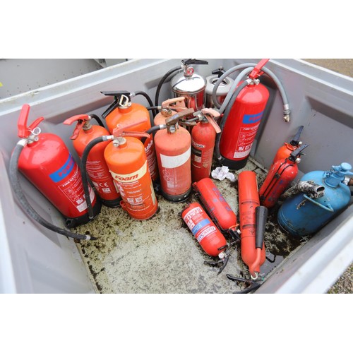Large plastic container qty Various ornamental fire extinguishers