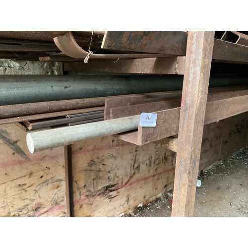 413 - Shelf, incl qty of steel flat bar angle bar etc