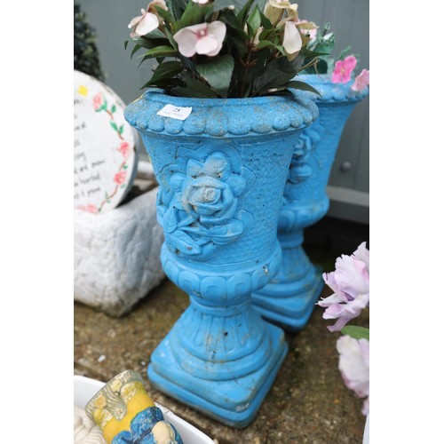 25 - Pair of painted blue urns