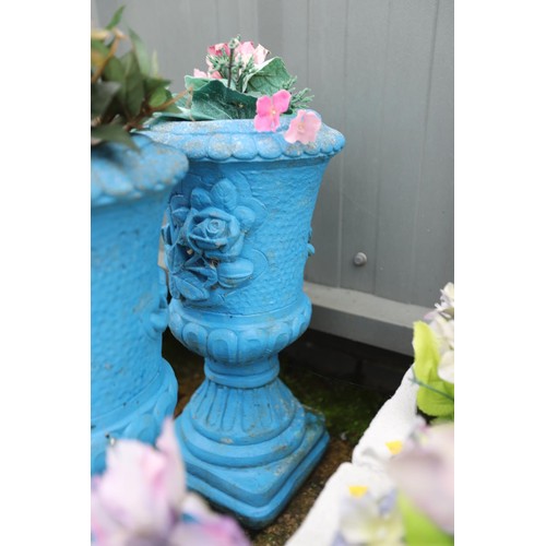 25 - Pair of painted blue urns