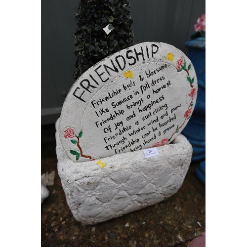 28 - Friendship garden wall plaque, square planter & artificial plant