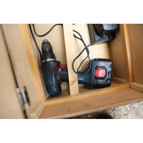 85 - 2 Bosch 14v battery drills, in case & rotary hammer drill - to be rewired by a qualified electrician