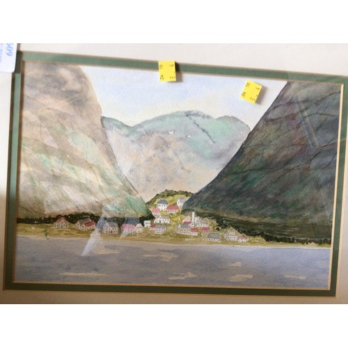 561 - Framed & glazed watercolour of Saint Helena & chalk drawing of Fonts de l’ Algar