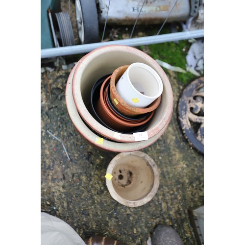 24 - 3 glazed pots, terracotta & plastic pots