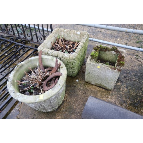 30 - 3x various concrete planters - 2x square & 1 round