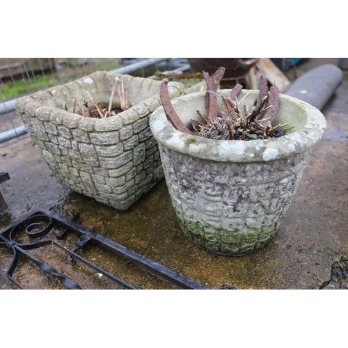 30 - 3x various concrete planters - 2x square & 1 round