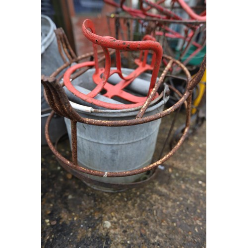 38 - Qty of metal ware, incl mop bucket, saddle racks, planter, etc