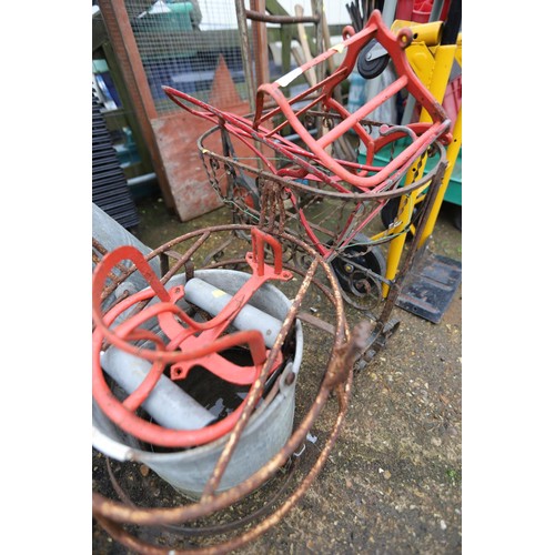 38 - Qty of metal ware, incl mop bucket, saddle racks, planter, etc