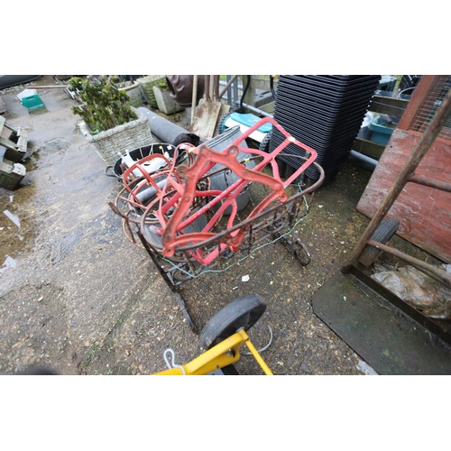 38 - Qty of metal ware, incl mop bucket, saddle racks, planter, etc