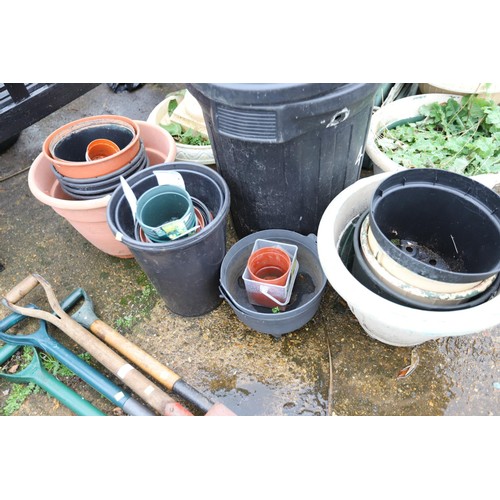 63 - Large qty of various planters, pots, buckets, crates & dustbin